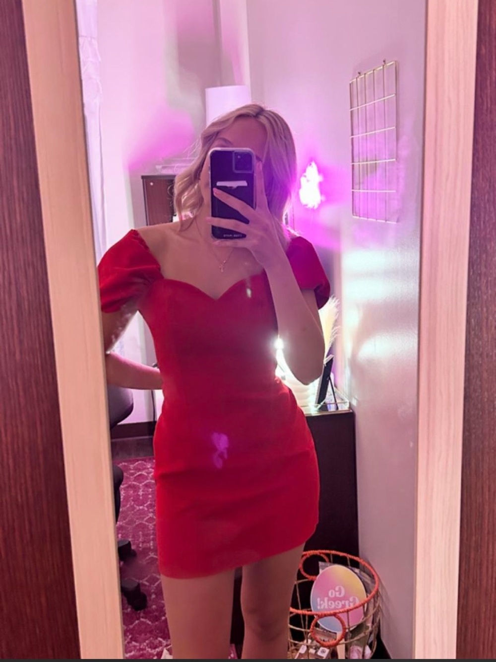 Zara Red Puff-Sleeve Sweetheart Mini Dress